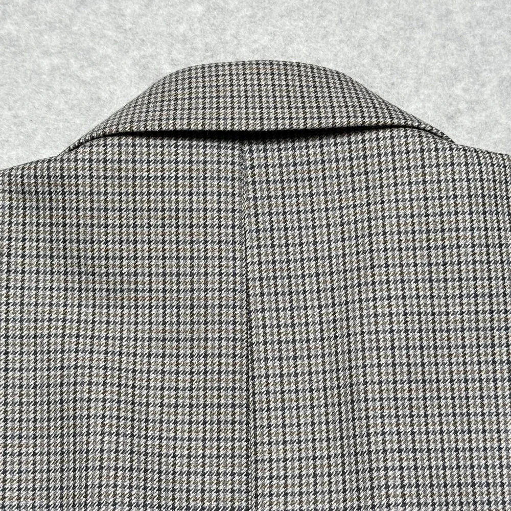 Nautica Blazer Jacket Mens 40S Brown Houndstooth Plaid Wool Sport Coat 2-Button